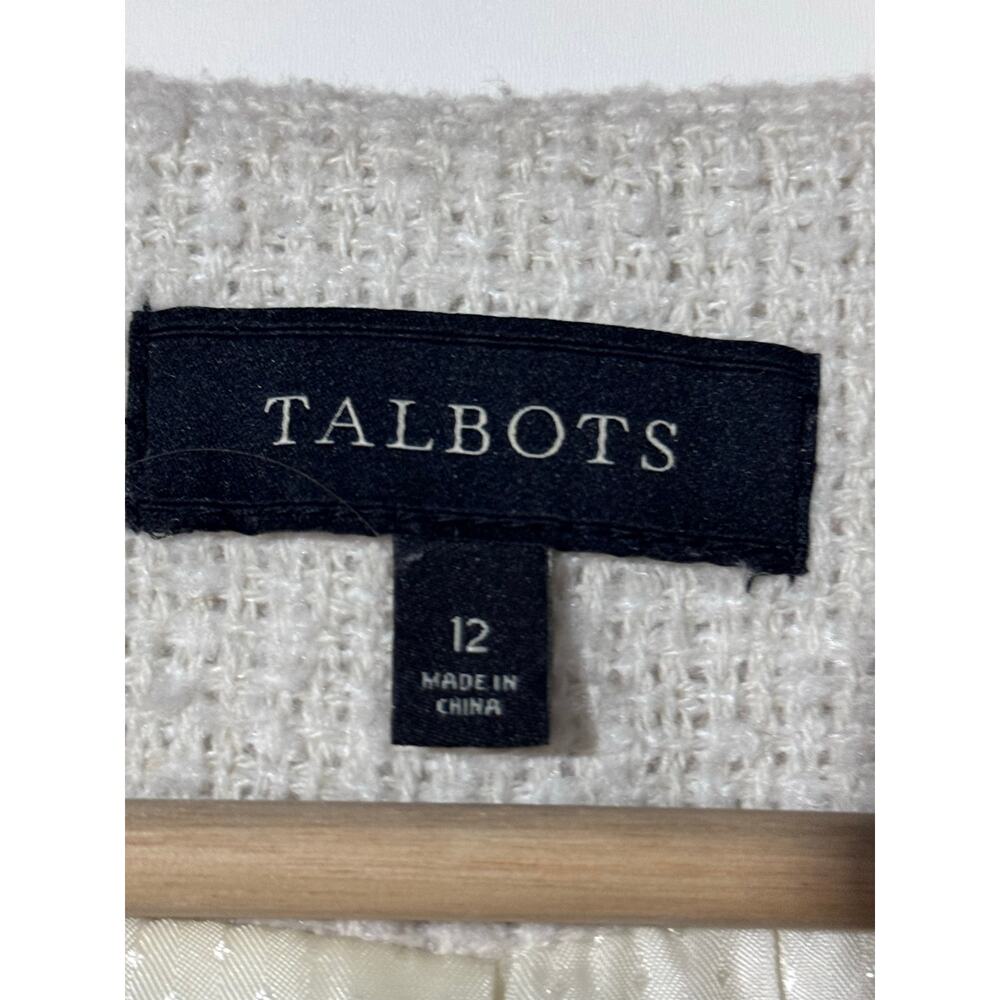 Talbots Jacket Womens 12 Cream Textured Button Front Tweed Blazer - Picture 5 of 6